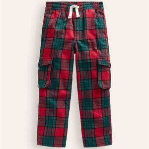 Mini Boden • cozy lined cargo pants - red green plaid with pockets